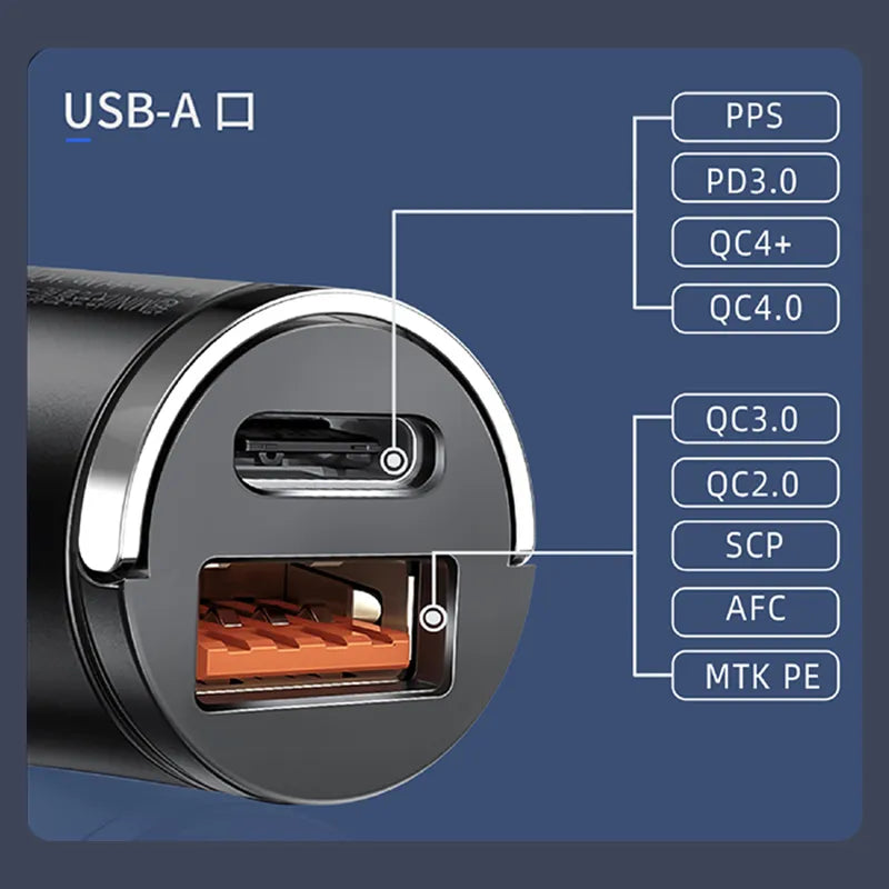 100W Mini Car Charger Lightweight usb & usb c